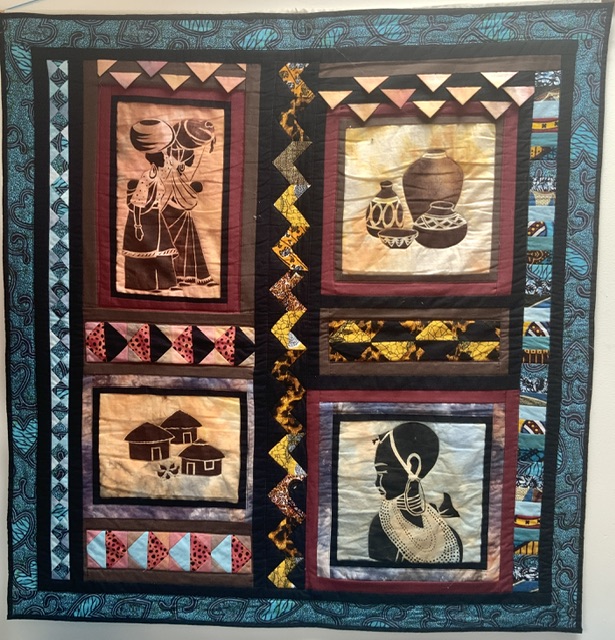 One of Rosalind’s first Africa quilts featuring panels that were dyed and hand-printed in the workshop